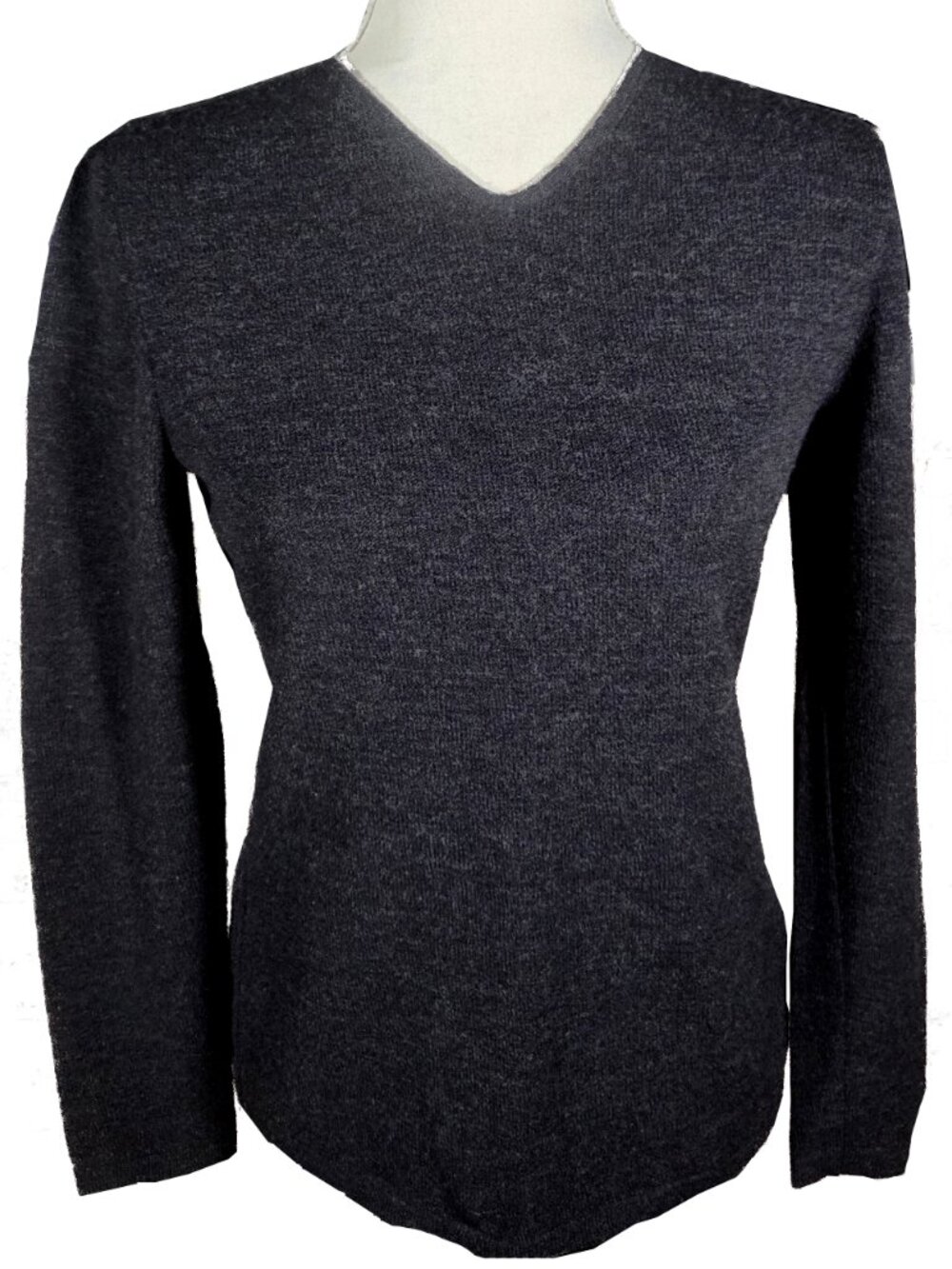 Les Copains Italy Dark Gray Wool Blend Fine Knit V-Neck Sweater Size IT 44 M